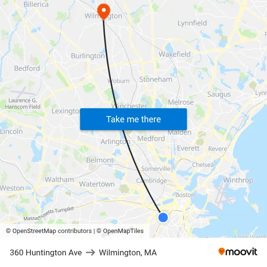 360 Huntington Ave to Wilmington, MA map