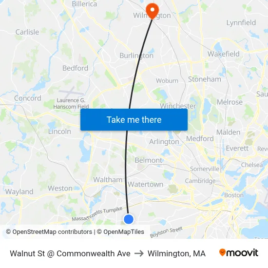 Walnut St @ Commonwealth Ave to Wilmington, MA map