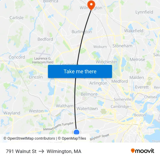 791 Walnut St to Wilmington, MA map
