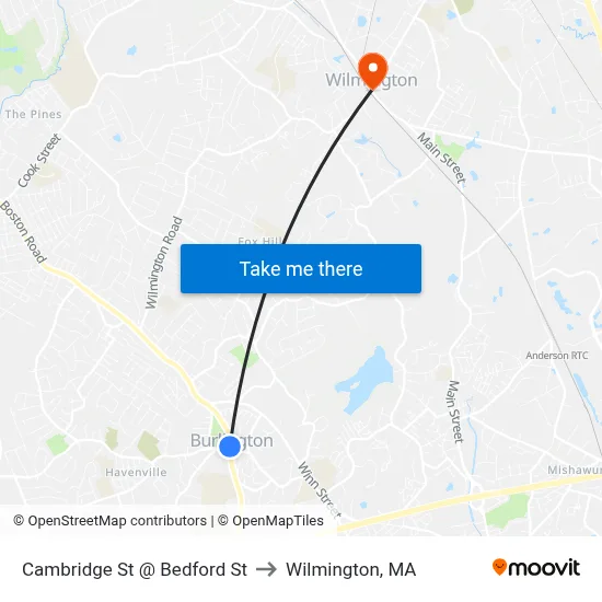 Cambridge St @ Bedford St to Wilmington, MA map