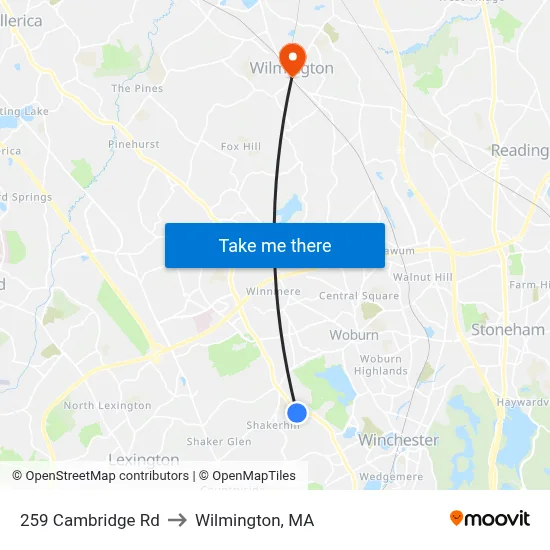 259 Cambridge Rd to Wilmington, MA map