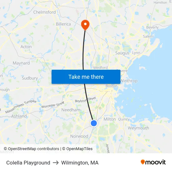 Colella Playground to Wilmington, MA map