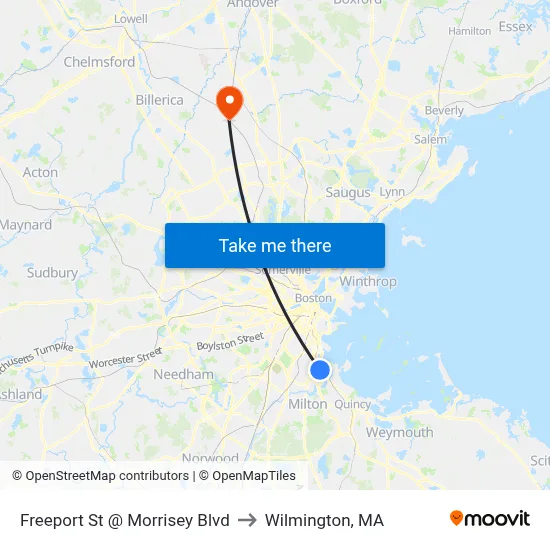 Freeport St @ Morrisey Blvd to Wilmington, MA map