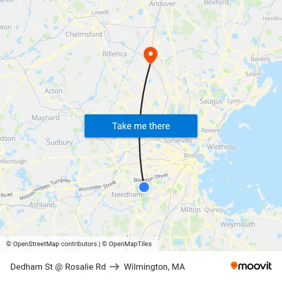 Dedham St @ Rosalie Rd to Wilmington, MA map