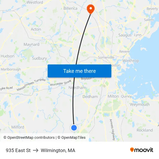 935 East St to Wilmington, MA map