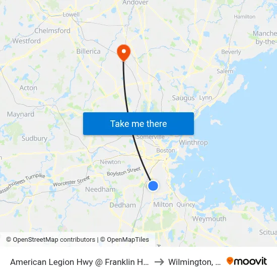 American Legion Hwy @ Franklin Hill Ave to Wilmington, MA map