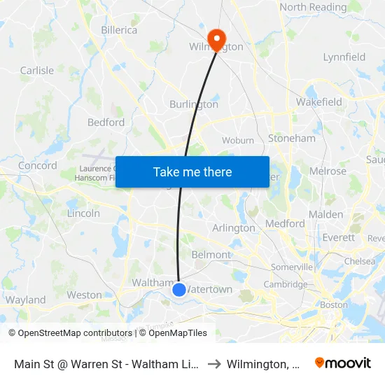 Main St @ Warren St - Waltham Line to Wilmington, MA map