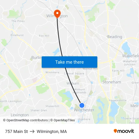 757 Main St to Wilmington, MA map