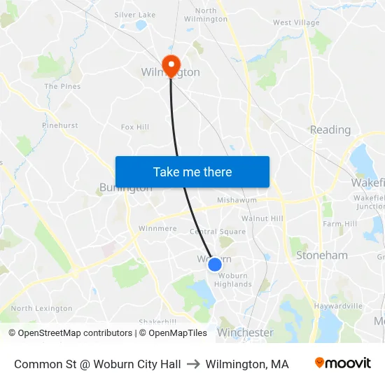 Common St @ Woburn City Hall to Wilmington, MA map