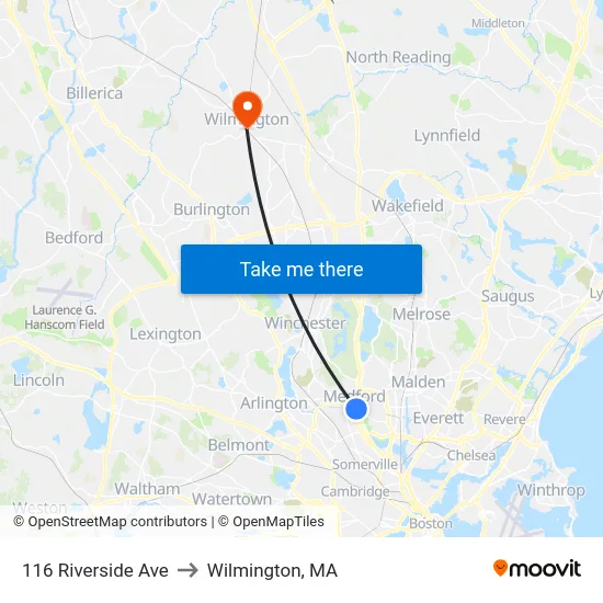 116 Riverside Ave to Wilmington, MA map