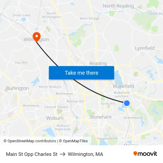 Main St Opp Charles St to Wilmington, MA map