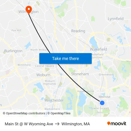 Main St @ W Wyoming Ave to Wilmington, MA map