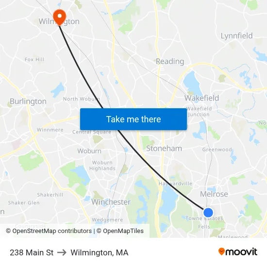 238 Main St to Wilmington, MA map