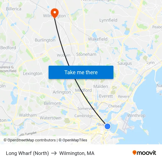 Long Wharf (North) to Wilmington, MA map