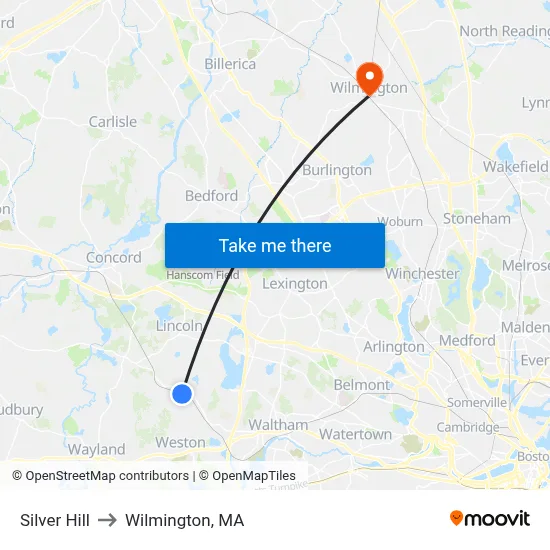 Silver Hill to Wilmington, MA map