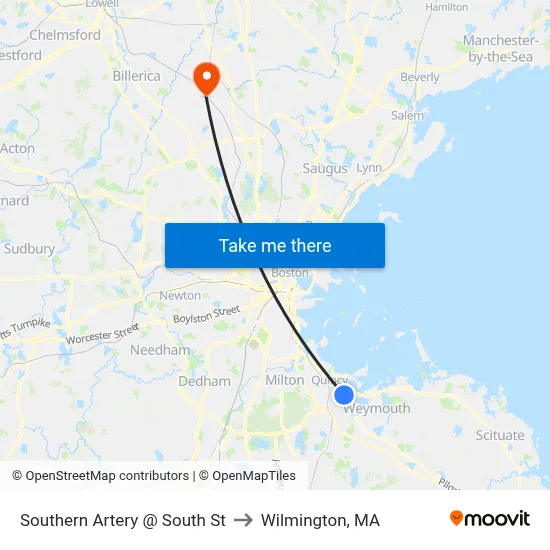 Southern Artery @ South St to Wilmington, MA map