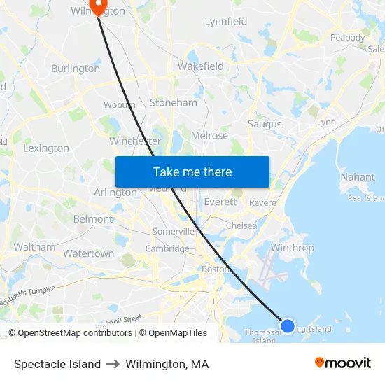 Spectacle Island to Wilmington, MA map