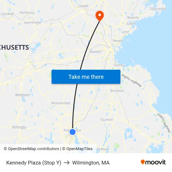 Kennedy Plaza (Stop Y) to Wilmington, MA map