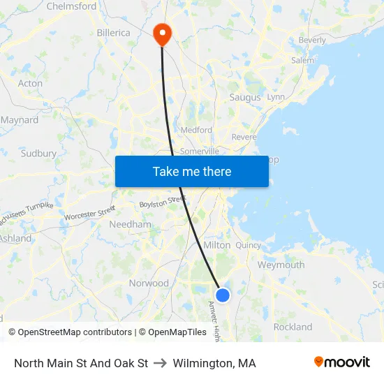 North Main St And Oak St to Wilmington, MA map