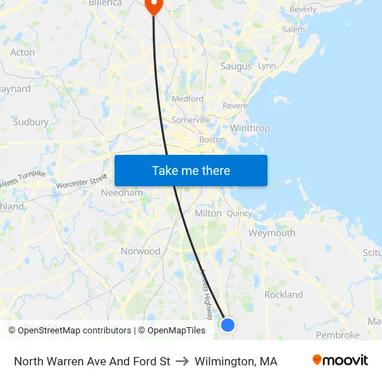 North Warren Ave And Ford St to Wilmington, MA map