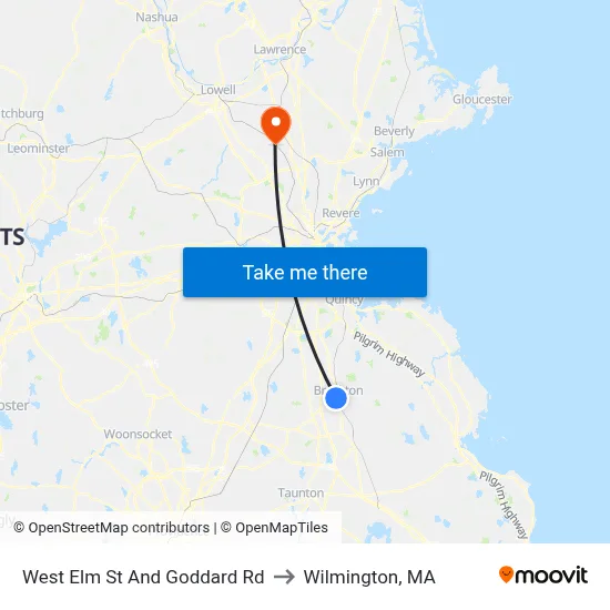 West Elm St And Goddard Rd to Wilmington, MA map