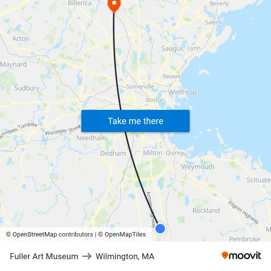 Fuller Art Museum to Wilmington, MA map