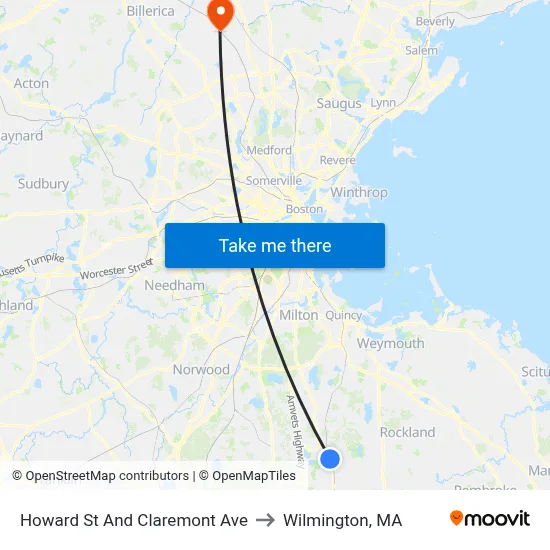 Howard St And Claremont Ave to Wilmington, MA map