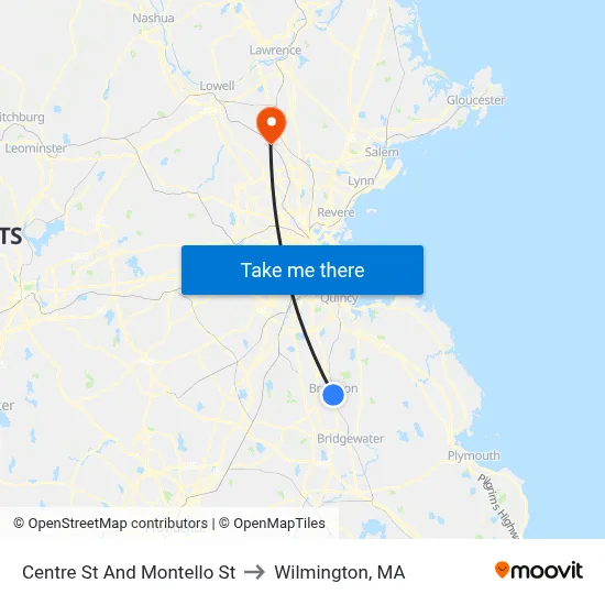 Centre St And Montello St to Wilmington, MA map