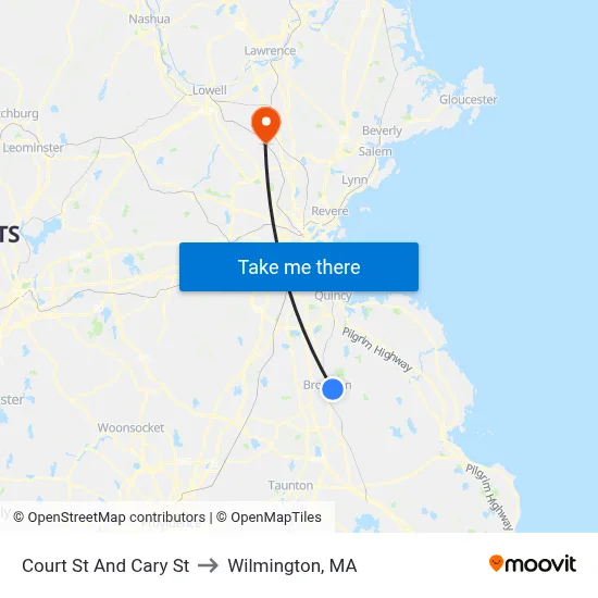 Court St And Cary St to Wilmington, MA map