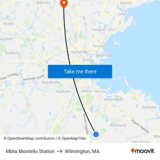 Mbta Montello Station to Wilmington, MA map