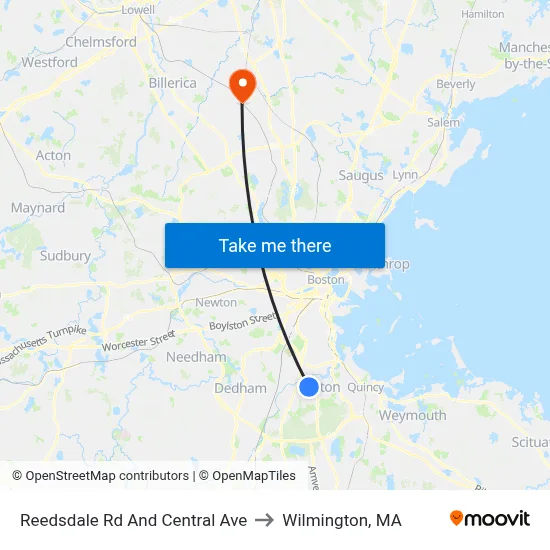 Reedsdale Rd And Central Ave to Wilmington, MA map