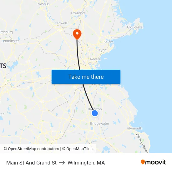 Main St And Grand St to Wilmington, MA map