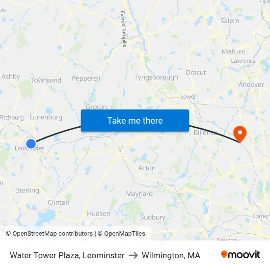 Water Tower Plaza, Leominster to Wilmington, MA map
