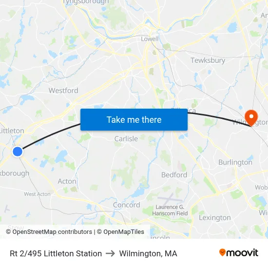 Rt 2/495 Littleton Station to Wilmington, MA map
