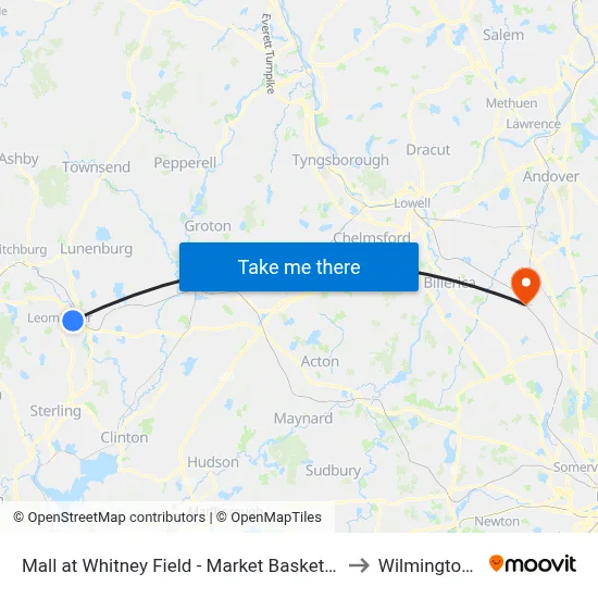 Mall at Whitney Field - Market Basket, Leominster to Wilmington, MA map