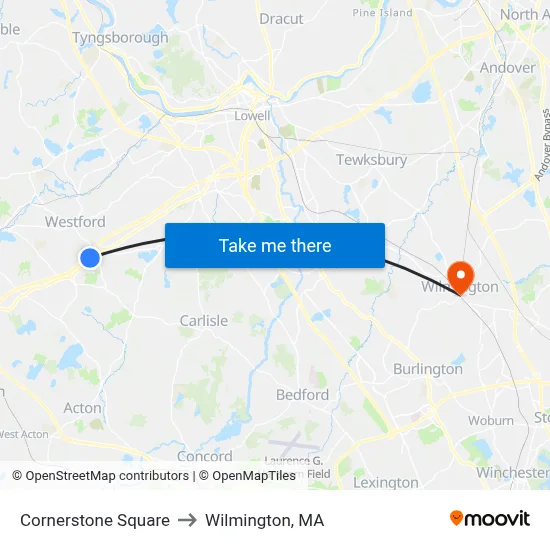 Cornerstone Square to Wilmington, MA map
