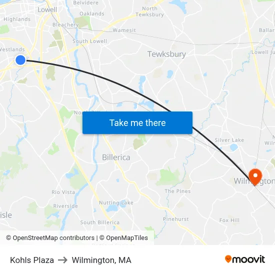 Kohls Plaza to Wilmington, MA map