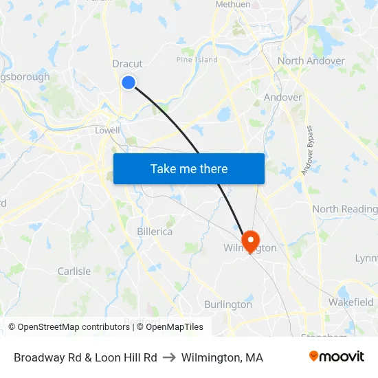 Broadway Rd & Loon Hill Rd to Wilmington, MA map