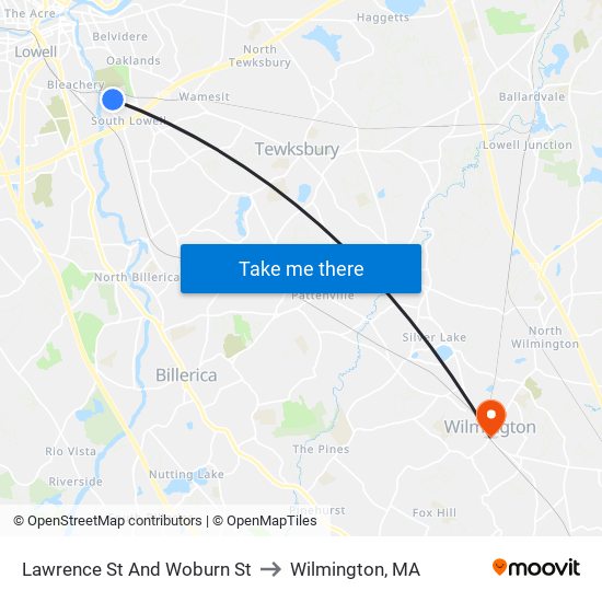 Lawrence St And Woburn St to Wilmington, MA map