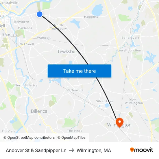 Andover St & Sandpipper Ln to Wilmington, MA map