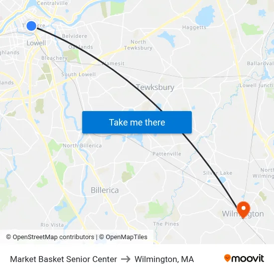 Market Basket Senior Center to Wilmington, MA map