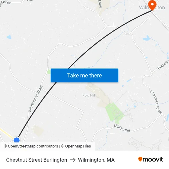 Chestnut Street Burlington to Wilmington, MA map