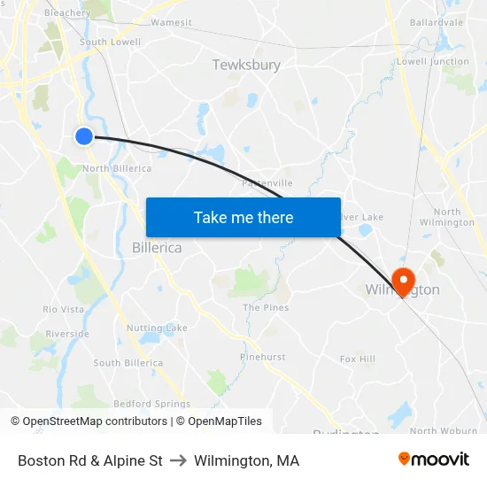 Boston Rd & Alpine St to Wilmington, MA map