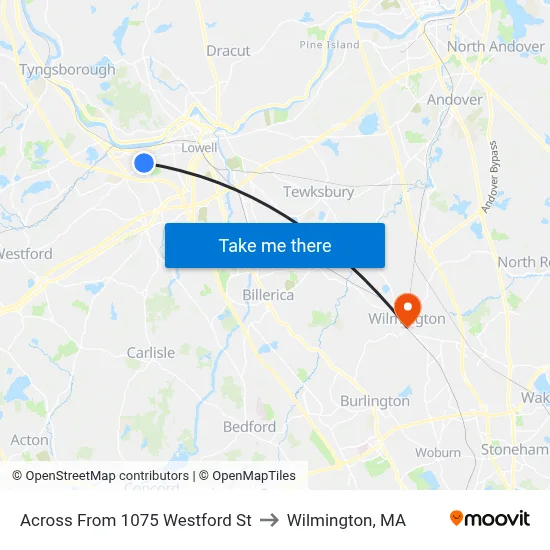 Across From 1075 Westford St to Wilmington, MA map
