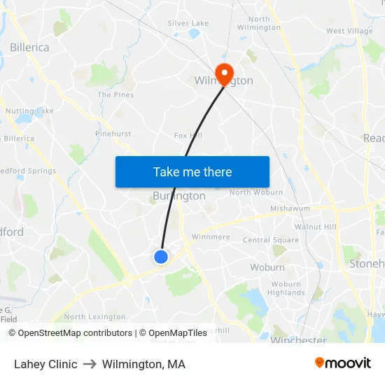 Lahey Clinic to Wilmington, MA map