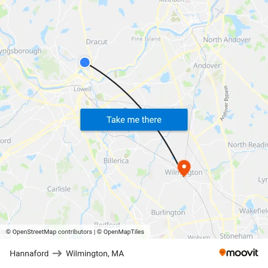 Hannaford to Wilmington, MA map