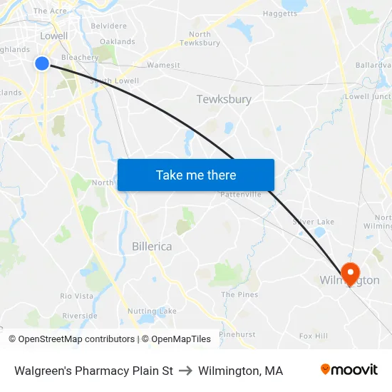 Walgreen's Pharmacy Plain St to Wilmington, MA map