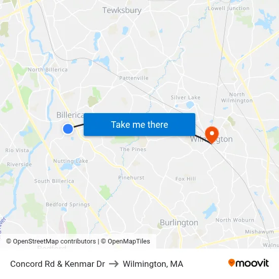 Concord Rd & Kenmar Dr to Wilmington, MA map