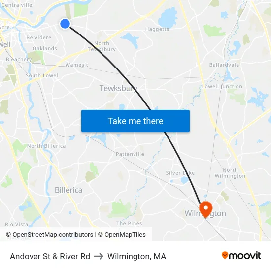 Andover St & River Rd to Wilmington, MA map