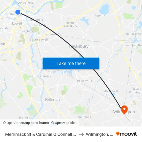 Merrimack St & Cardinal O Connell Pkwy to Wilmington, MA map